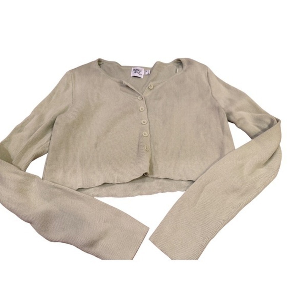 Princess Polly Sage Green Ribbed Cropped Cardigan Button Front Long Sleeve Top 4